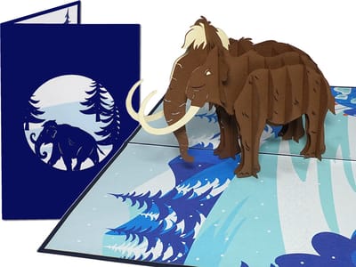 Popcards popupkaarten – Wolharige Mammoet uit het pleistoceen Dierendag Dinosaurus Olifant pop-up kaart 3D wenskaart
