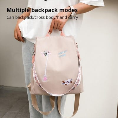 Waterdichte Oxford Dames Rugzak Mode Casual Borduurwerk Tas Designer Vrouwelijke Grote Capaciteit Reis Handtas Winkelen Knaps One size roze