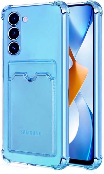 Schokbestendig TPU Hoes Kaarthouder Geschikt voor: Samsung Galaxy S22 - Blauw - Hoesje met Achterkant Pasjeshouder