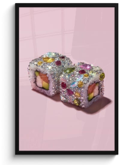 Poster in lijst - Fotolijst 60x90 cm - Posters - Sushi - Rolletjes - Steentjes - Kleurrijk - Posterlijst zwart - Decoratie - Wanddecoratie woonkamer - Muurdecoratie slaapkamer