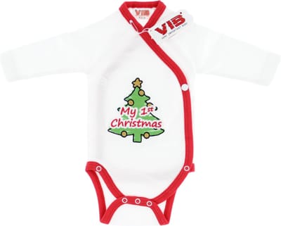 VIB® - Overslag romper 'My 1st X-Mas' wit-rood (0-3 m) - Babykleertjes - romper - rompertjes - rompertjes met tekst - baby cadeau - baby aankondiging - overslagromper