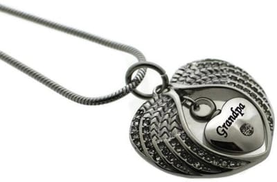 Aramat Jewels | Gedenkhangers | Stalen Ashanger Opa – Persoonlijk Gedenksieraad RVS Meerdere Modellen | Vleugels-met-hart-Zirkonia-3cm | |20mm | Staal | Volwassenen | Verkleurd niet