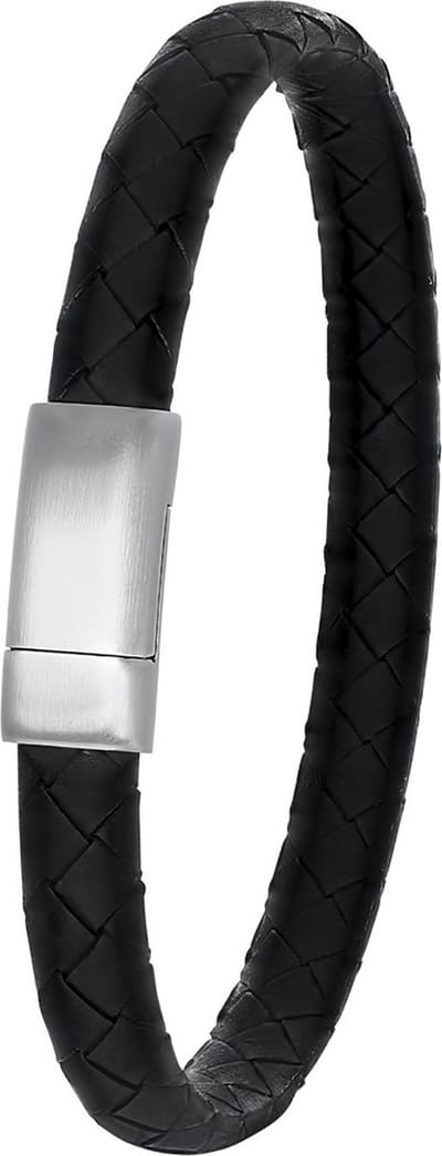 Lucardi Heren Armband gevlochten leer donker bruin - Leer - Armband - Vaderdag Cadeautje - 21 cm - Zwart