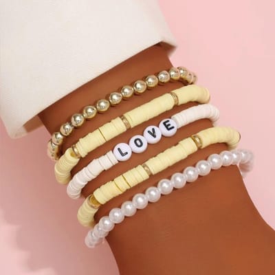 Bohemian Regenboog Stapelbare Armbanden Set Voor Vrouwen Hart Bedeltje Zachte Klei Aardewerk Gelaagde Kralen Ketting Armband Vrouwen Boho Sieraden