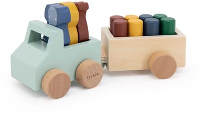 Trixie - Houten Dierenauto met Aanhangwagen - Houten speelgoed