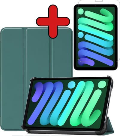 Hoesje Geschikt voor Apple iPad Mini 6 (2021) - 8.3 inch - 6e Generatie - Met Screenprotector - Trifold Bookcase - Hard Cover - Hardcover Book Case - Tablet Hoes - Donkergroen
