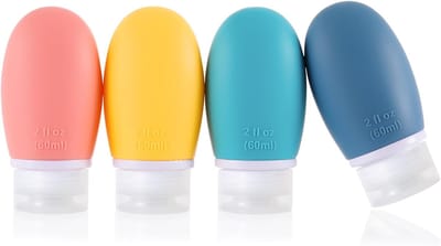 Famanu – Siliconen reisflessen - 4 stuks 60 ml lekvrije knijphervulbare draagbare lege reisflessen Accessoires containers voor toiletartikelen Shampoo Conditioner Lotion - BPA-vrij en