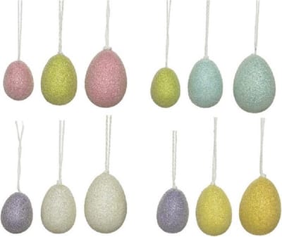 12x Gekleurde glitter plastic/kunststof Paaseieren 4-6 cm - Paaseitjes voor Paastakken - Paasversiering/decoratie Pasen