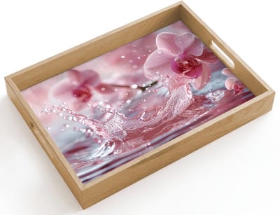 Dienblad hout 40x30 cm - Schootdienblad - Abstract - Modern - Water - Orchidee - Borrelplank rechthoek - Plateau dienbladen
