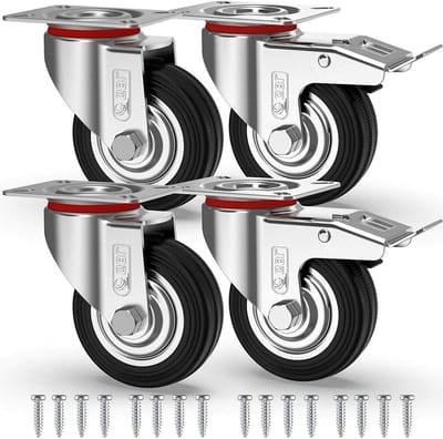 Allecto - Zware zwenkwielen - 75 mm - 200 kg - 4 stuks - Geen vloermarkeringen - Stille zwenkwielen voor meubels - Rubberen trolleywielen - Zilveren wielen.