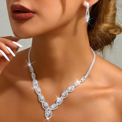 3-delige Dames Klauwketting Serie Zirkonia Oorbellen met Ketting Sieradenset voor Bruiloft, Banket, Feest en Festival Cadeaus Silver brown