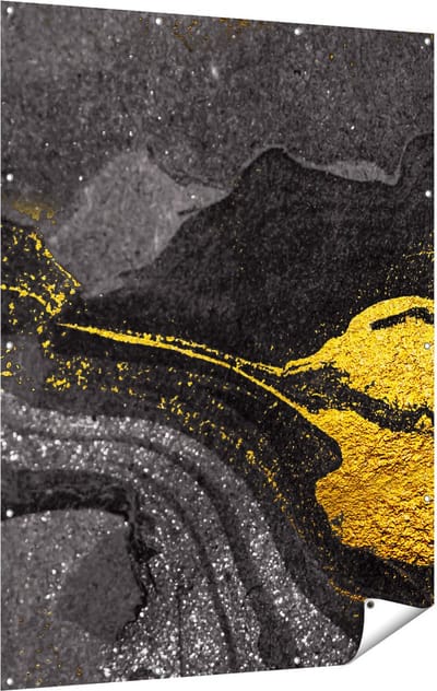 Gards Tuinposter Abstracte Kunst - Zwart Gouden Marmer - 120x160 cm - Tuindoek - Tuindecoratie - Wanddecoratie buiten - Tuinschilderij