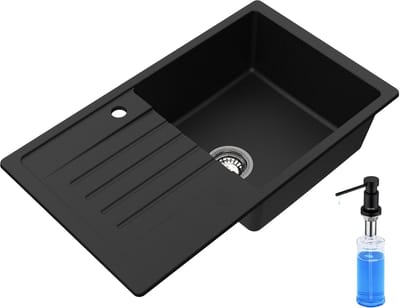 CECIPA max Spoelbak Antraciet 78x45CM - Granieten Spoelbakken Keuken Met Zeepdispenser 300ML - Enkele Spoelbak - Spoelbak Met Afdruiprek - Spoelbakken Incl. Sifon en Afvoerzeefje