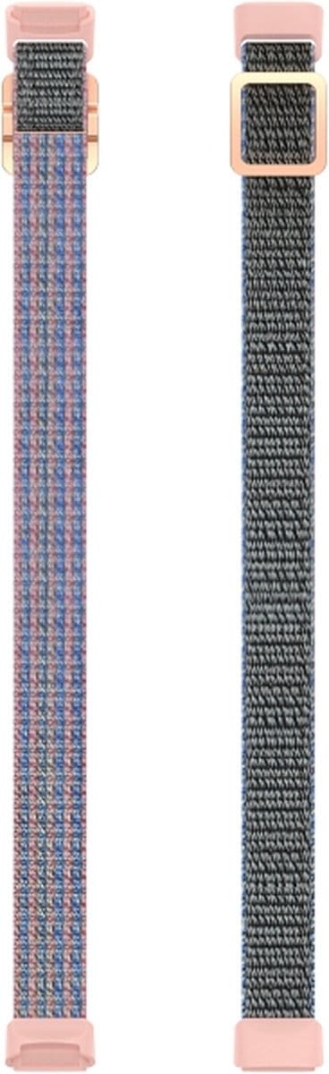 Nylon bandje - geschikt voor Fitbit Charge 5 / Charge 6 - grijs-roze