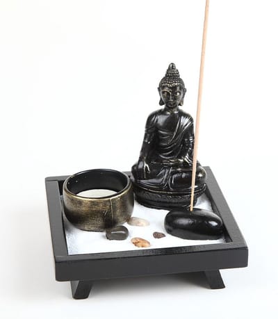 Famanu - Boeddha kaarsenhouder cadeauset met natuursteen en wierookstokjeshouder