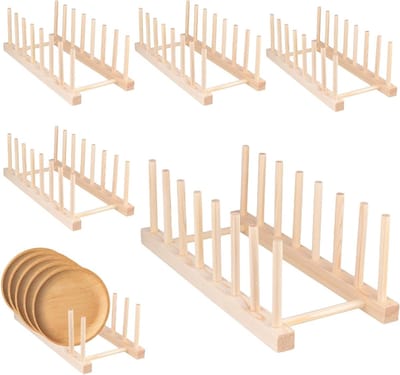 Houten Bordhouder met 7 Slots, Ideale Keuken Organizer voor Borden, Bamboe Drainer voor Kast, 31 x 13 x 10 cm