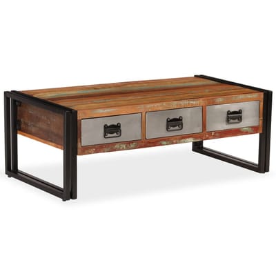 vidaXL - Salontafel - met - 3 - lades - 100x50x35 - cm - massief - gerecycled - hout
