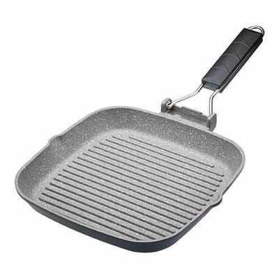 Masterclass Antikleef Inductie-Veilige Grillpan Met Inklapbare Handgreep - 24 cm (9,5 ”) Aluminium Zwart
