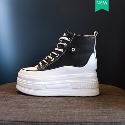 8cm Microfiber Leer Lente Chunky Sneakers Gevulkaniseerd Dames Enkellaarsjes Mocassins Mode Schoenen Herfst Laarzen Schoorsteen 39