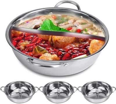 ZMR® Hotpot Pan - Hot Pot Pan Chinees - Hot Pot Pan 2 Vaks - Zilver - 20cm x 32cm x 8cm