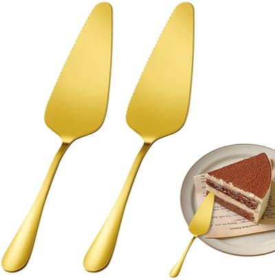 SnelShoppen - stainless steel cake server set 2-delig, veelzijdige taartserver met mes, snij- en serveer set voor restaurant, gouden kleur, hoogwaardi
