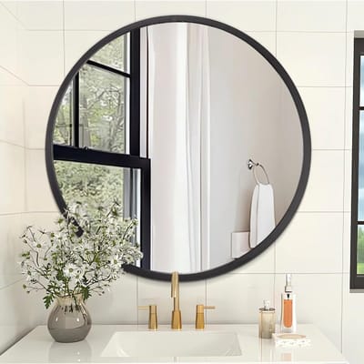Dailygoods- Spiegel 40 x 40 cm - Wandspiegel - Ronde Spiegel - Geborsteld Metaal - Veilig en Eenvoudig te Installeren - 4 mm Glas