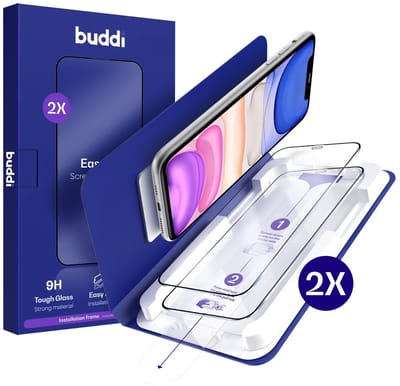 2-Pack Screenprotector Geschikt voor iPhone XR / 11 - Buddi Easy Fit Tempered Glass met Installatietray - 9H+ Gehard Glas - Case Friendly Glasplaatje - Eenvoudige montage