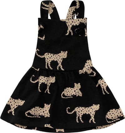 Your Wishes Wild Cheetahs Dungaree Dress - Salopette Jurk - Cheetah - Zwart - Maat 50/56