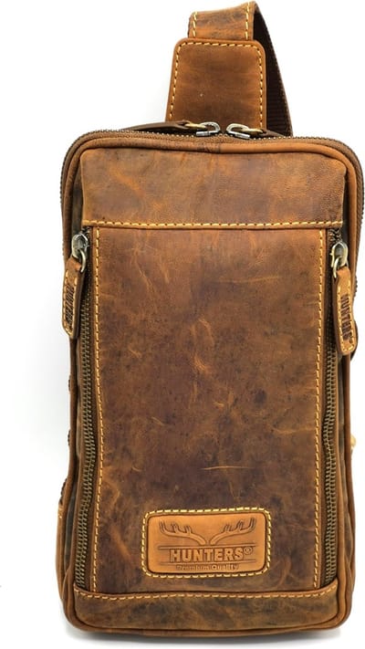 Hunters Crossbody Holster tas Buffelleer - Stijlvol en Praktisch - Ideaal voor op Vakantie  en Festivals - (bxhxd) ca. 15cm x 27cm x 6cm