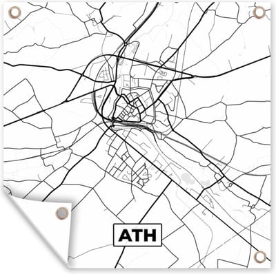 Tuin poster Stadskaart – Plattegrond – België – Zwart Wit – Ath – Kaart - 200x200 cm - Tuindoek