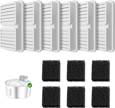 Filter voor 3.2L Kattenfontein Kabello, 6 Stuks Filter + 6 Stuks Schuimfilters voor Drinkfontein voor Katten, Kattenfonteinfilter