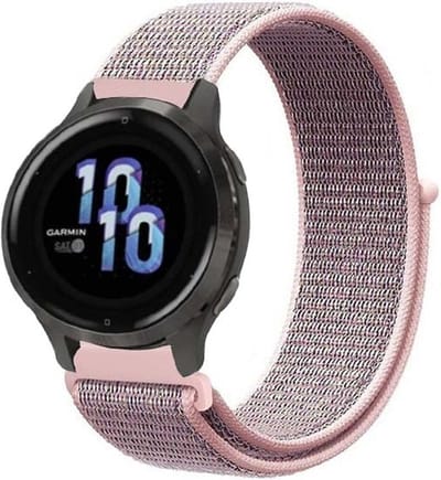 Nylon bandje geschikt voor Garmin Vivoactive 4s / Garmin Vivomove 3s / Garmin Venu 2s / Garmin Venu 3s / Garmin Venu 4s bandje nylon - Stoffen bandje met klittenband sluiting - Roze - Pink Sand