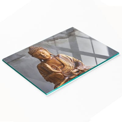 Glazen snijplank met houten Boeddha-afbeelding, 80x52 cm