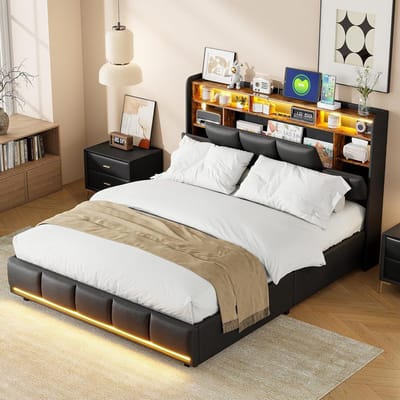Tweepersoonsbed met Opbergruimte en LED Verlichting, 160x200 cm