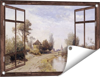 Gards Tuinposter Doorkijk Landschap bij Kortenhoef - Paul Joseph Constantin Gabriël - 60x40 cm - Tuindoek - Tuindecoratie - Wanddecoratie buiten - Tuinschilderij
