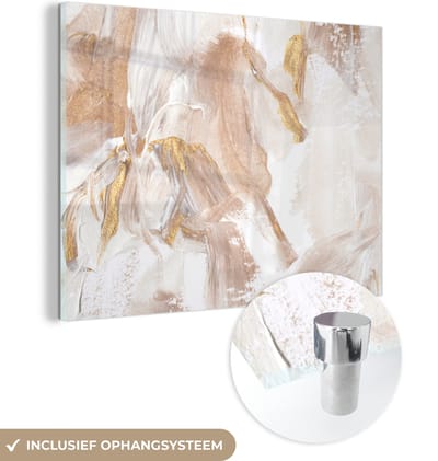 MuchoWow® Glasschilderij 40x30 cm - Schilderij acrylglas - Verf - Goud - Chic - Foto op glas - Schilderijen