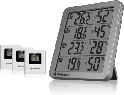 Bresser Weerstation - Quadro NV Thermo-/ Hygrometer- 3 Sensoren - Grijs