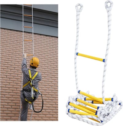 Touwladder - Reddingsladder Veiligheid - Noodevacuatie Klimmen - Brandvertragend Slijtvast - 12 Meter Lengte - Wit