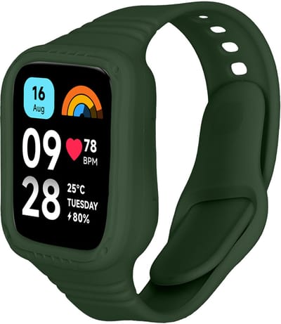 kwmobile smartwatch bandje en bumper van silicone - geschikt voor Xiaomi Redmi Watch 3 Active / Redmi Watch 3 Lite - in donkergroen - Optimale bescherming