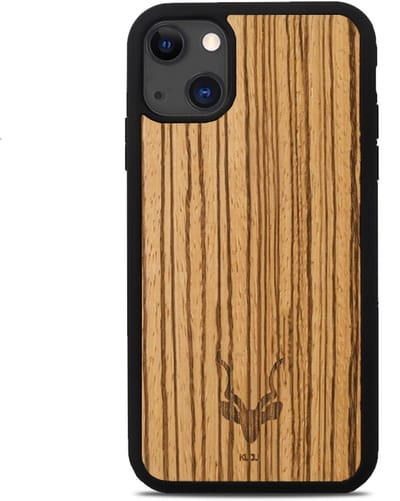 Kudu iPhone 15 hoesje case - Houten backcover - Handgemaakt en afgewerkt met duurzaam TPU - Zebrano - Zwart