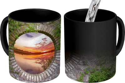 Magische Mok - Foto op Warmte Mokken - Koffiemok - Zee - Zonsondergang - Doorkijk - Magic Mok - Beker - 350 ML - Theemok