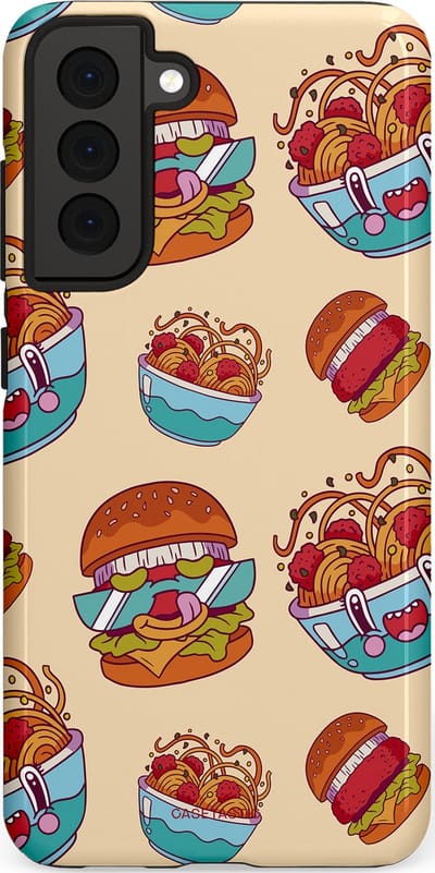 Casetastic Hoesje Geschikt voor Samsung S21 FE - Stijlvolle Beschermende Duo-layer Case - Cartoon Hamburgers