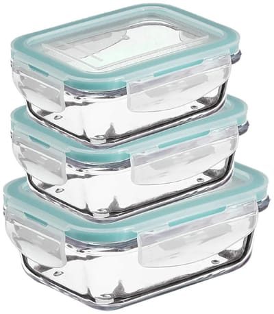5Five Vershoudbakjes met deksel - glas - luchtdicht - met clips - 3x stuks - 540-800-1180 ml - voedsel bewaren