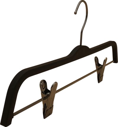 [Set van 5] Mat zwarte kunststof knijperhangers / broekhangers / rokhangers model "ZARA" met gun metal zwarte draaibare haak