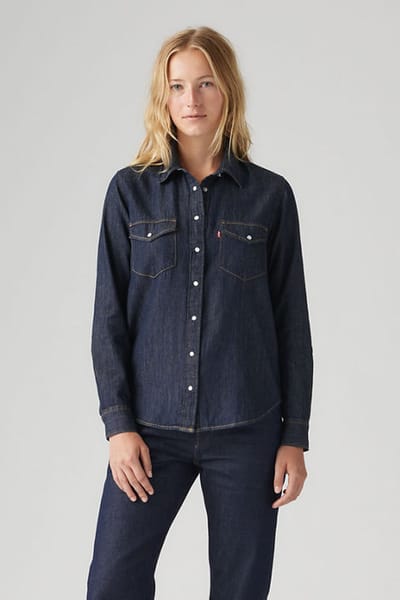 Levi's Iconic Western Linen+ Denim Shirt Größe: XS | Longsleeves Outlet | Damen | Blau