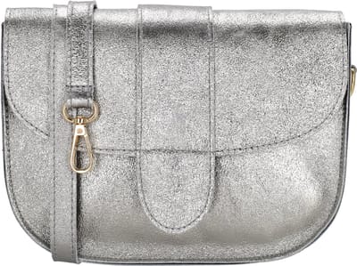 Charm London Anna Schoudertas - Crossbody - Leer - Metallic - Afneembare/Verstelbare Schouderband - Leren Dames Tas - Donkerzilver