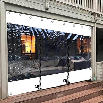 Doorzichtige Dekzeil Gordijnen - Transparante Zijpanelen - Buitenruimte Afschermen - Waterdicht met Ritssluiting - 380 x 250 cm - Transparant Wit