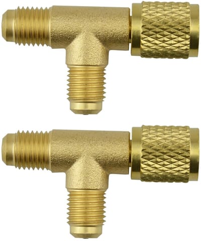 Dailygoods - Ventielkern T-adapter - 2 stuks - Sterke afdichting - 1/4 inch - Snelkoppeling - Geschikt voor R22 R12 R134 - Messing