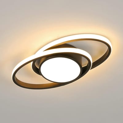 Dubbele ovale aluminium LED-plafondlamp - zwart, 39W, warm licht 3000K