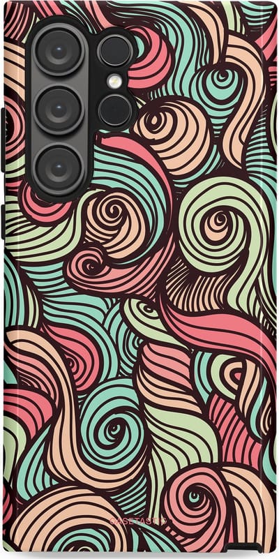 Casetastic hoesje geschikt voor Samsung Galaxy S23 Ultra - Dubbellaagse bescherming - Pastel Swirl Vibes - Fashion Case - Taupe Donkergrijs Saliegroen Grijs